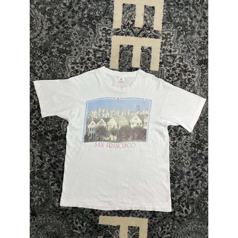 Vintage San Francisco Shirt Mens Size Large White Skyline 90s Single Stitch USA
